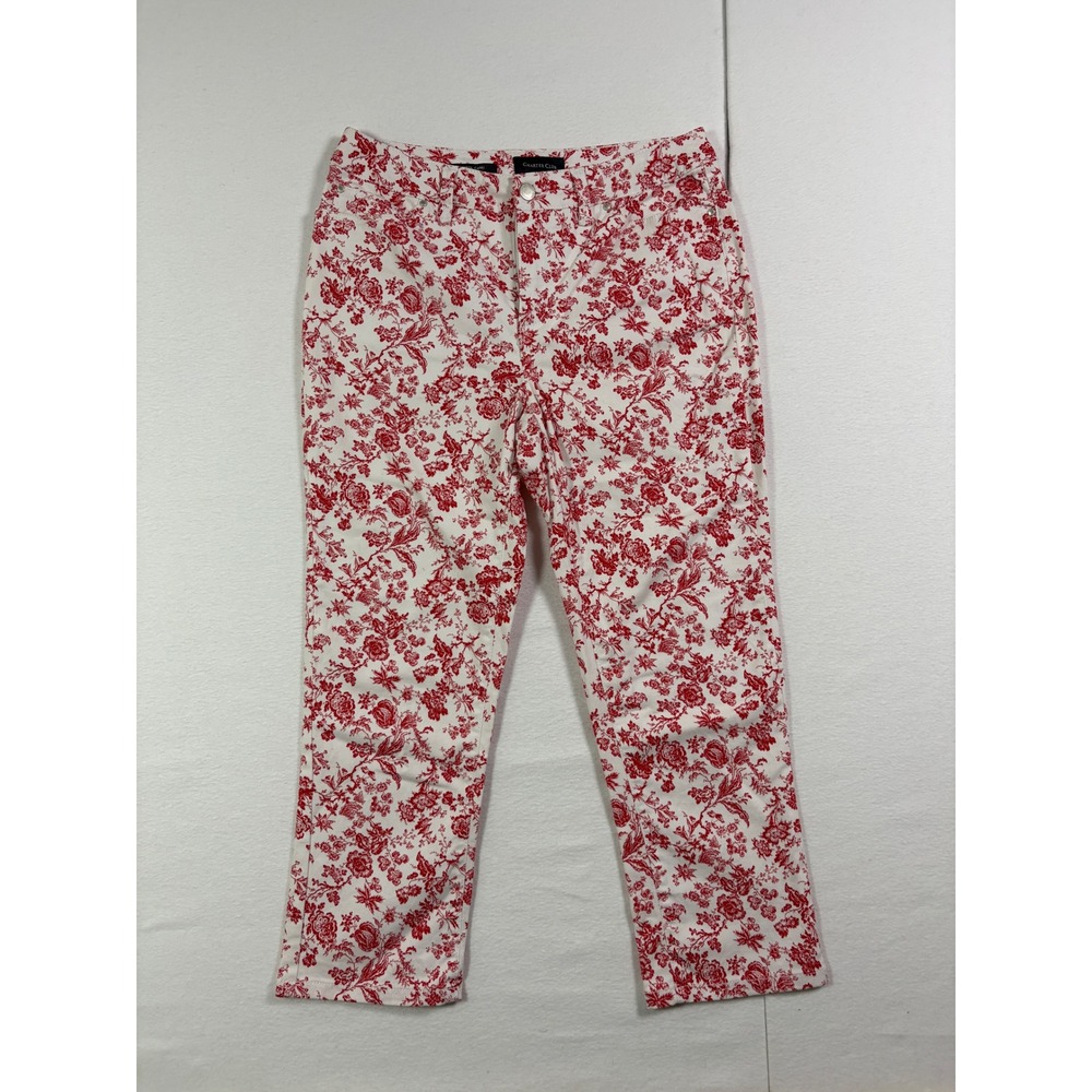 Charter Club Bristol Capri Pants Womens 4 Red White Floral Toile Cotton Stretch